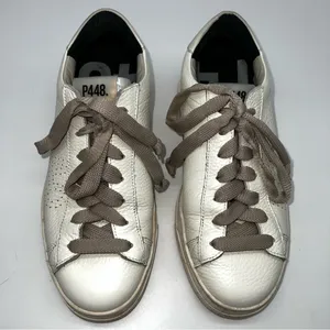 P448 White Leather Sneakers with Beige Accents thumbnail 4