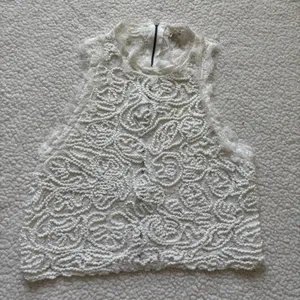 Zara Trafaluc White Cord Embroidered Lace Halter Crop Top L Sheer Boho Coquette thumbnail 2