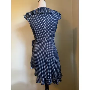 Y2K Navy White Polka Dot Ruffle Wrap Mini Dress Sleeveless whimsi dainty cute sm thumbnail 3