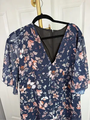 Boutique Navy Floral Flutter Sleeve Tiered Maxi Dress XXL NWT thumbnail 3