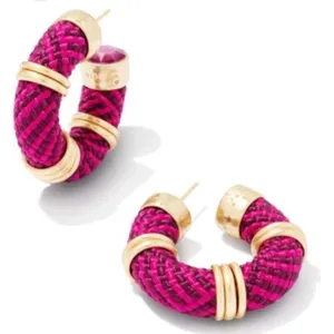 Kendra Scott Woven‎ Cord Hoop Earrings Womens Fuchsia Gold Boho Statement Chunky thumbnail 2