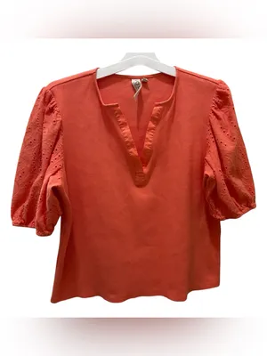 Dolan Anthropologie Coral Eyelet Puff Sleeve Blouse size XL thumbnail 2