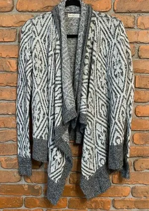 Abercrombie &‎ Fitch Cardigan Womens Size XS/S Gray White Open Front Geometric thumbnail 1