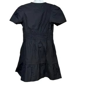 Quince Organic Cotton Poplin Tiered Mini Dress Black Short Sleeve‎ Smocked M thumbnail 4