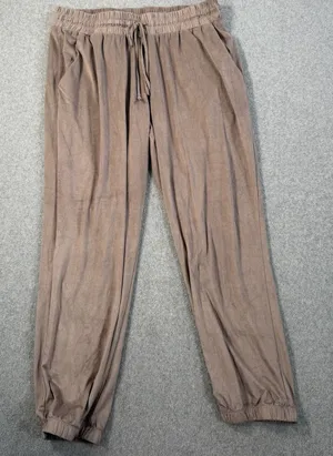 H.I.P. Women's Medium Taupe Velour Jogger Pants Drawstring Elastic Waist Casual thumbnail 1