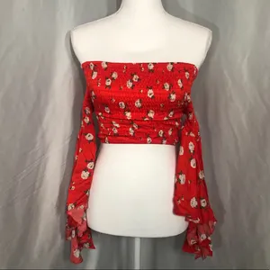 American Eagle Off the Shoulder Crop Flowy Long Sleeve thumbnail 2