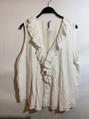 Anthropologie Sleeveless Pintuck Ruffle V-Neck Blouse Feminine Cotton Top Size L thumbnail 2