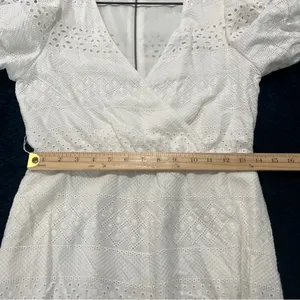 Alice + Olivia Eyelet Lace Romper Wrap‎ Puff Sleeve White Exposed Zipper Size 6 thumbnail 13