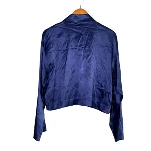 Zara Long Sleeve Satin Effect Crop Track Jacket Stretch Pockets M Sapphire Blue thumbnail 6