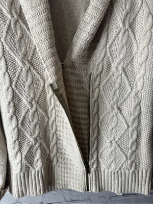Eddie Bauer Cream Cable Knit Zip-Up Shawl Cardigan size large thumbnail 7