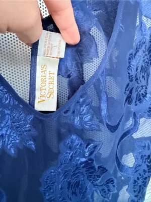 Victoria's Secret Vintage y2k gold label Navy Blue Floral Sheer Chemise thumbnail 3