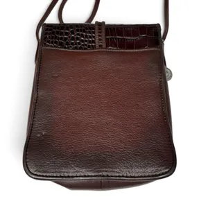Brighton Oxblood Leather Vtg Croc Embossed Crossbody Bag Silver Buckle & Charm thumbnail 7