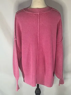 Aerie Love This Moment Pink Ribbed Sweater Shaker Stitch Side Slit Small thumbnail 4