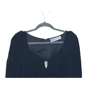 Vintage 90s Crushed Velvet Sweetheart Mini Dress Small Black Y2K Vamp Witchy thumbnail 4