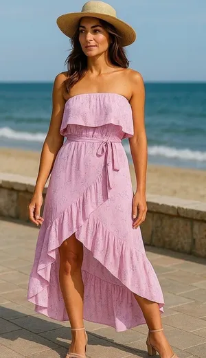 Young Fabulous & Broke Pink Eyelet High-Low Dress thumbnail 1