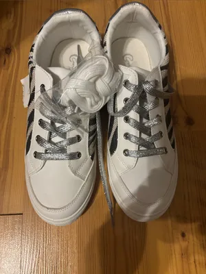 Cato White and Black Zebra-Pattern Sneakers with Silver Laces thumbnail 5