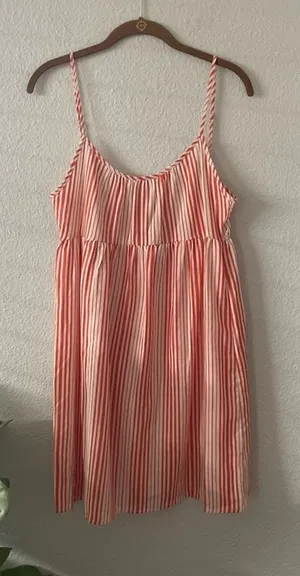 GLAM Striped Babydoll Dress Orange & Cream NWOT thumbnail 1