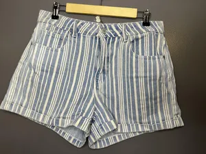 PacSun Mom Denim Shorts Womens 29 Blue Striped High Rise Cuffed Casual thumbnail 1