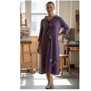 The Flower Dress Bride of‎ May Purple Ruffle Floral Applique Midi Dress Size M thumbnail 6