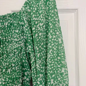 Sienna Sky Green Off the Shoulder Cottage Smocked Babydoll Mini Dress Speckled - Medium thumbnail 7