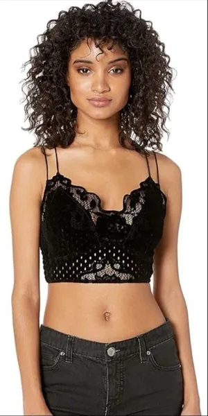 Free People One Black Madonna‎ Flocked Velvet Adella Bralette Size XS thumbnail 1