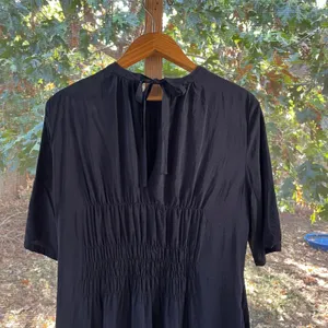 Zara Women's Short Sleeve Smocked Pleated Midi Dress Black Size M thumbnail 6