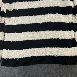 American Eagle Vintage Boyfriend Sweater Black Cream Striped Eyelash Knit Large thumbnail 11