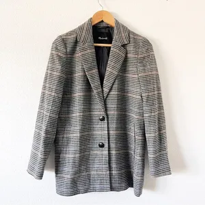 Madewell Dorset Tiarnan Glen Plaid Gray White Oversized Chic Blazer Jacket thumbnail 2