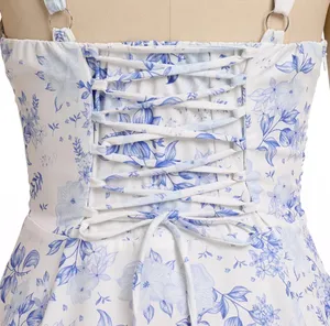 Blue and White Women’s Floral Corset Dress thumbnail 4