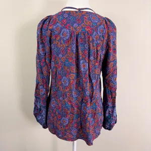 Natural Life Womens S Purple Floral Rayon Boho Tie Neck Balloon Sleeve Blouse thumbnail 3