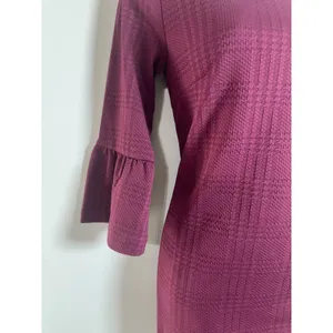 Banana Republic Women XS Burgundy Textured Plaid Bell Sleeve Shift Dress‎ 359076 thumbnail 4