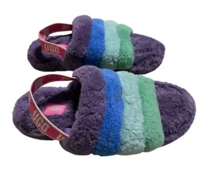 UGG Fluff Yeah Purple Stripe Slide Slippers Youth Size 4 EU 36 Women's 5.5 Plush thumbnail 1