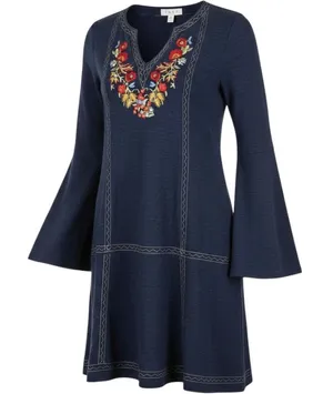 Anthropologie THML Womens Dress Sz S Embroidered Floral Boho Bell‎ Sleeves thumbnail 1