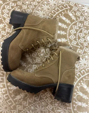 Skechers Tan Suede (Leather)Lace-Up Ankle Boots with Shearling Trim thumbnail 1