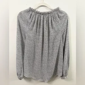 Ann Taylor Medium Black Spotted Long Sleeve Keyhole Front Blouse thumbnail 2
