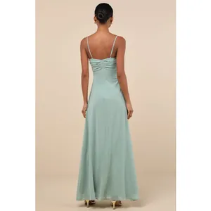 NWT Lulus Jelena Sage Pleated Sleeveless Maxi Dress Bridesmaid Gala Banquet Sz S thumbnail 3