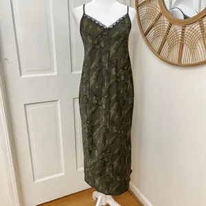 Wild Fable Slip Dress Forest Green Camo Midi S Lace Trim Grunge‎ Woodland Festival Y2K Boho thumbnail 2