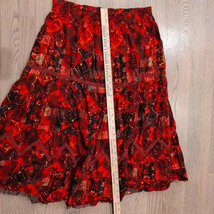 Vintage Carole Little Sport Red Geometric Tiered Cotton Midi Skirt Size Medium thumbnail 3