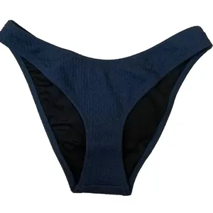 NWT J. Crew Textured Curved Waist Cheeky Bikini Bottom High Cut Leg M Navy Blue thumbnail 1