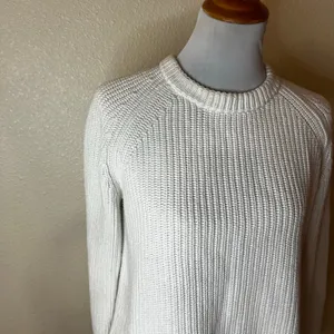 Quince white cotton ribbed crewneck pullover fisherman’s sweater jumper SMALL thumbnail 3