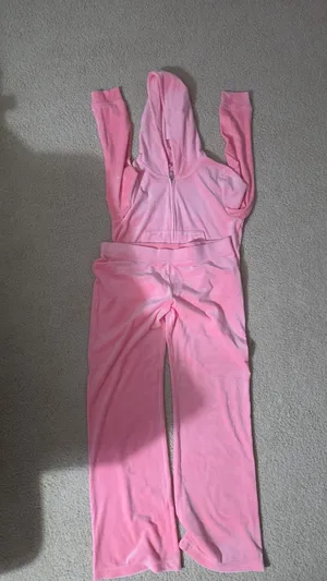 Juicy Couture Pink Velour Hoodie and Pants Set tracksuit size large thumbnail 3