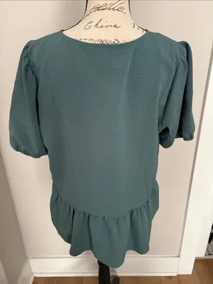 Nine West Large Teal V-Neck Peplum Blouse thumbnail 2