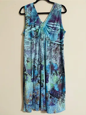 Style & Co. Y2K Vintage Boho Embellished Empire Waist Midi Dress XL Liquid Knit thumbnail 2