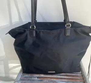 Rebecca Minkoff black nylon shoulder tote bag work office travel city minimalist thumbnail 1