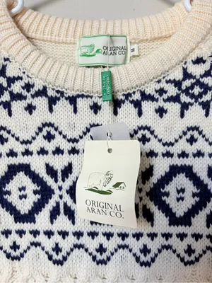 Original Aran Co Women Fair Isle Crew Neck Aran Sweater M cream 100% Merino woo thumbnail 3