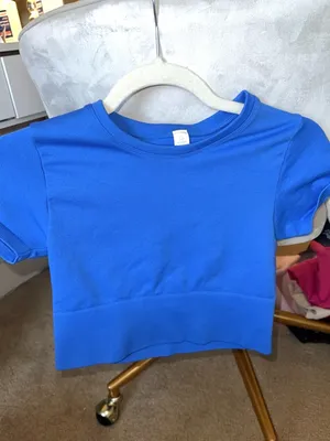 Aerie Women's Royal Blue Ribbed Crop Tee thumbnail 4