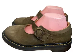 Dr Martens Vintage Made in England Olive Green Mary Jane Shoes Sz usa8/england 6 thumbnail 1