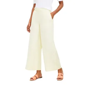 Loft Striped Linen Blend Wide Leg Crop Pants‎ Yellow White Small Lined Preppy thumbnail 2