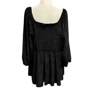 Torrid Size 2X Black Velvet Peplum Babydoll Top Smocked Floral Goth Whimsygoth thumbnail 4