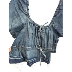 Ganni‎ Denim Puff Sleeve Top in Tint Wash Size S/M Feminine Cottage core thumbnail 6